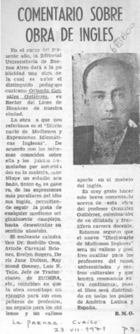 Comentario sobre obra de inglés