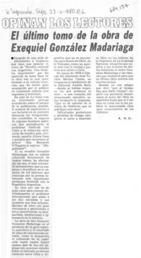 El último tomo de la obra de Exequiel González Madariaga