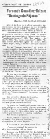 Fernando González-Urízar: "Domingo de pájaros"