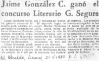 Jaime González C. ganó el concurso literario G. Segura.