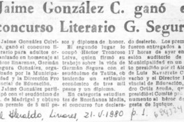 Jaime González C. ganó el concurso literario G. Segura.