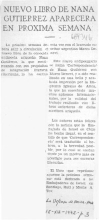 Nuevo libro de Nana Gutiérrez, aparecerá en próxima semana.