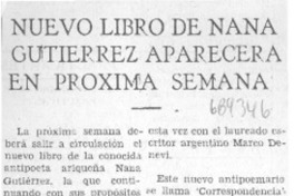 Nuevo libro de Nana Gutiérrez, aparecerá en próxima semana.