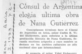 Cónsul de Argentina elogia última obra de Nana Gutiérrez.