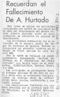 Recuerdan el fallecimiento de A. Hurtado.