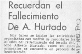 Recuerdan el fallecimiento de A. Hurtado.