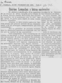 Quirino Lemachez y letras nacionales