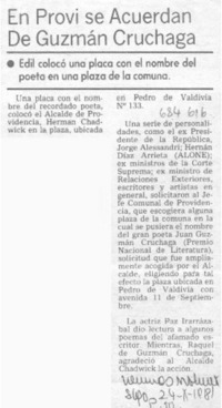 En Provi se acuerdan de Guzmán Cruchaga.