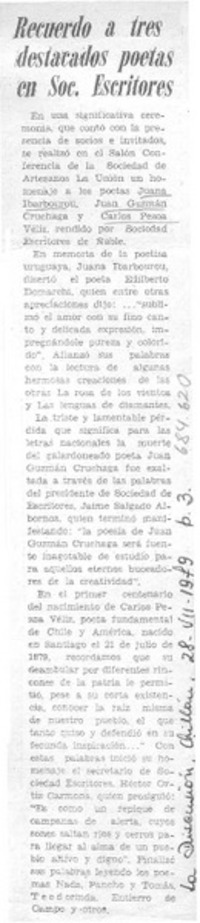 Recuerdo a tres destacados poetas en Soc. Escritores.