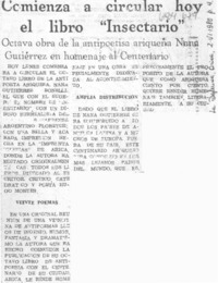 Comienzo a circular hoy el libro "Insectario".