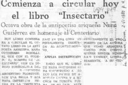 Comienzo a circular hoy el libro "Insectario".