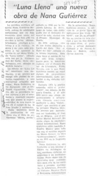 Luna llena" una nueva obra de Nana Gutiérrez.