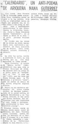 Calendario", un anti-poema de ariqueña Nana Gutiérrez.