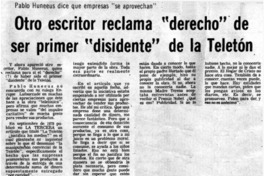 Otro escritor reclama "derecho" de ser primer "disidente" de la Teletón.