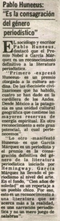 Pablo Huneeus: "Es la consagración del género periodístico".