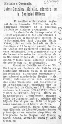 Jaime González Colville, miembro de la Sociedad Chilena.