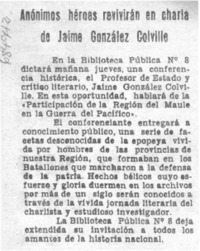 Anónimos héroes revivirán en charla de Jaime González Colville.
