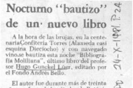 Nocturno "bautizo" de un nuevo libro.