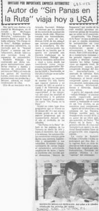 Autor de "Sin panas en la ruta" viaja hoy a USA.