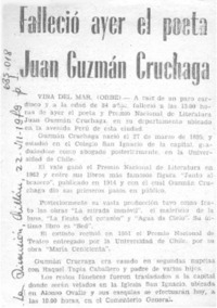 Falleció ayer el poeta Juan Guzmán Cruchaga.
