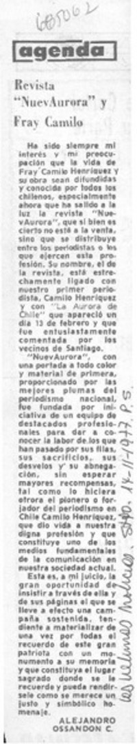 Revista "Nuevaurora" y Fray Camilo