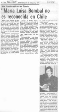 María Luisa Bombal no es reconocida en Chile.