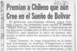 Premian a chileno que aún cree en el sueño de Bolívar.