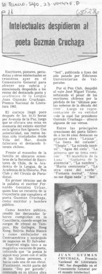 Intelectuales despidieron al poeta Guzmán Cruchaga.