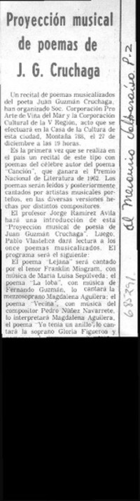Proyección musical de poemas de J. G. Cruchaga.