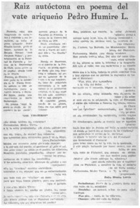 Raíz autóctona en poema del vate ariqueño Pedro Humire L.