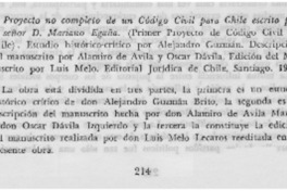 El proyecto no completo de un Código Civil para Chile