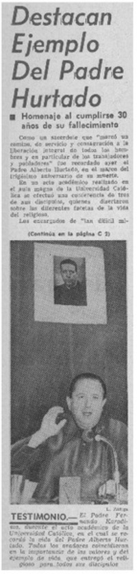 Destacan ejemplo del Padre Hurtado.