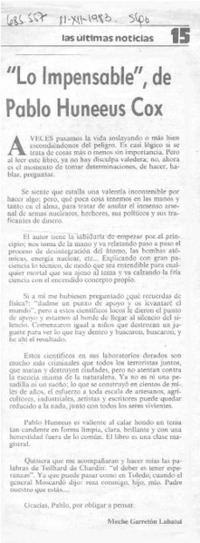 "Lo impensable", de Pablo Huneeus Cox