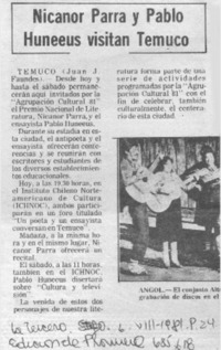 Nicanor Parra y Pablo Huneeus visitan Temuco