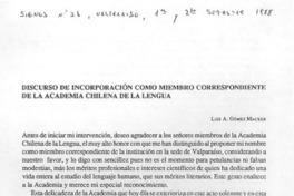 Discurso de incorporación como miembro correspondiente de la Academia Chilena de la Lengua