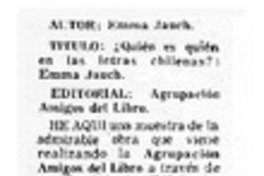 Quién es quién en las letras chilenas?: Emma Jauch