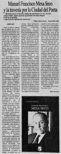 Manuel Francisco Mesa Seco y la travesía por la ciudad del poeta