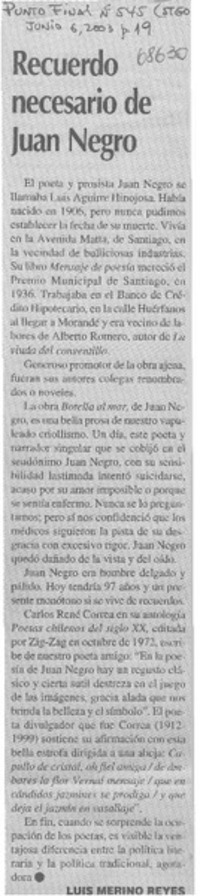 Recuerdo necesario de Juan Negro