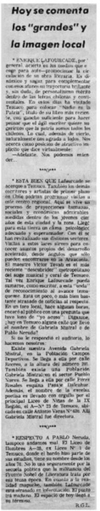 Hoy se comenta los "grandes" y la imagen local