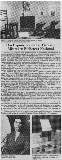 Dos exposiciones sobre Gabriela Mistral en Biblioteca Nacional.
