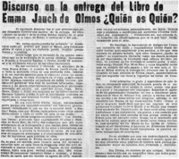 Discurso en la entrega del libro de Emma jauch de Olmos ¿Quién es quién?.