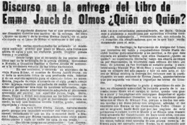 Discurso en la entrega del libro de Emma jauch de Olmos ¿Quién es quién?.
