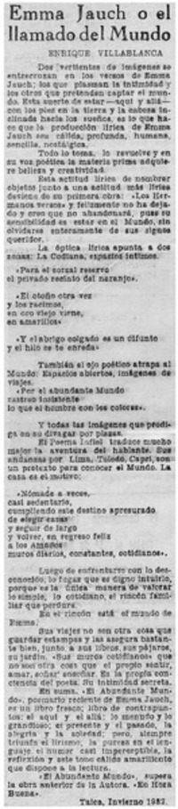 Emma Jauch o el llamado del mundo