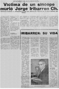 Víctima de un síncope murió Jorge Iribarren Ch.