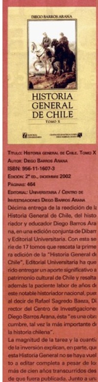 Historia general de Chile, tomo X.