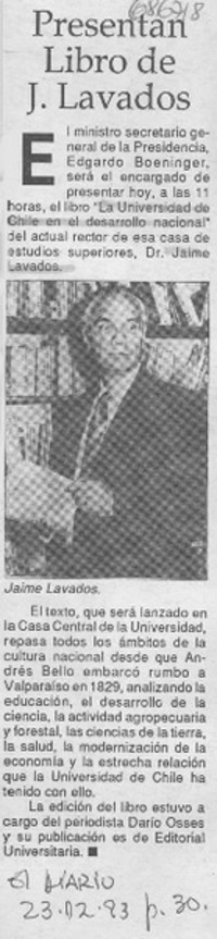 Presentan libro de J. Lavados.