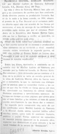 Gabriela Mistral, rebelde magnífica