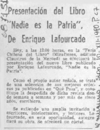 Presentación del libro "Nadie es la patria" de Enrique Lafourcade.