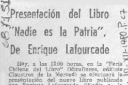 Presentación del libro "Nadie es la patria" de Enrique Lafourcade.