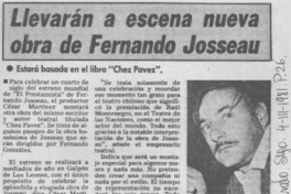 Llevarán a escena nueva obra de Fernando Josseau.